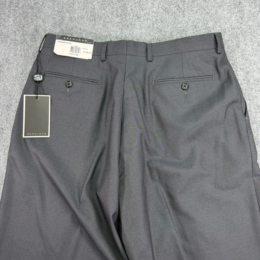 Sean John Dress Pants Mens 34x32 (Fits 34x33) Grey Flat Front Trousers